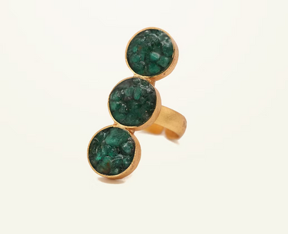 Resin ring with 3 small emerald circles