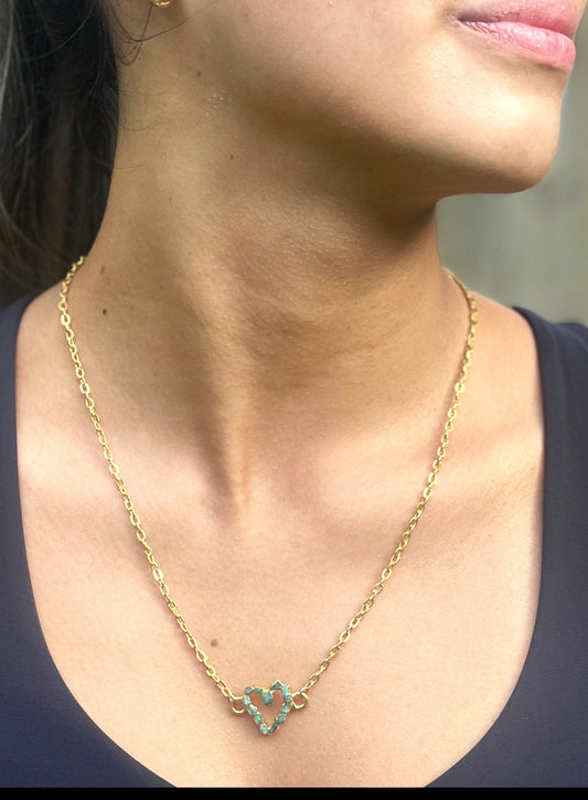 Small Heart Pendant with raw emeralds