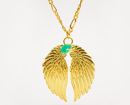 Wings pendant with emerald chain - CELESTIAL collection
