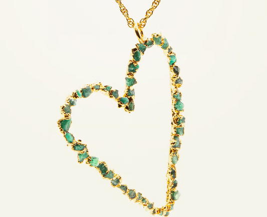 Small Heart Pendant with raw emeralds
