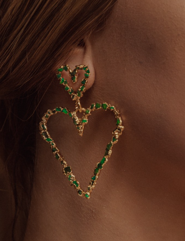 Maxi Double Heart Emerald Earrings