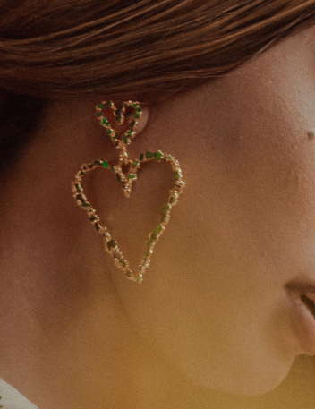 Maxi Double Heart Emerald Earrings